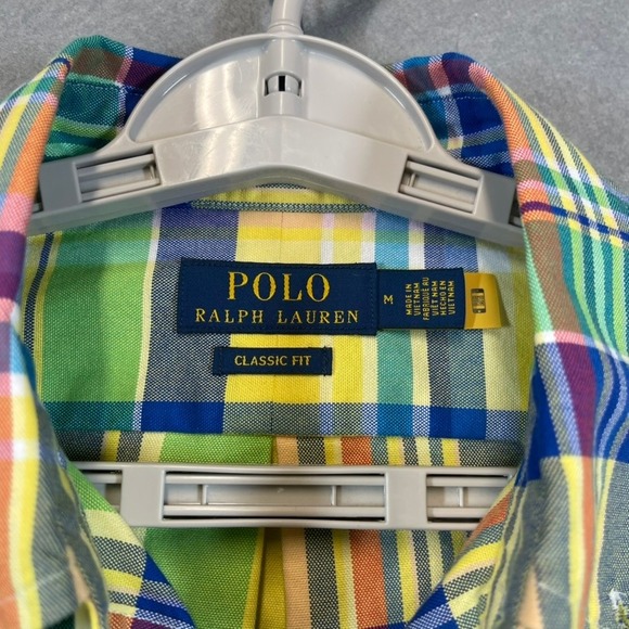 Polo Ralph Lauren Shirt Men Medium Yellow Madras Classic Long Sleeve Button Down - Picture 2 of 10